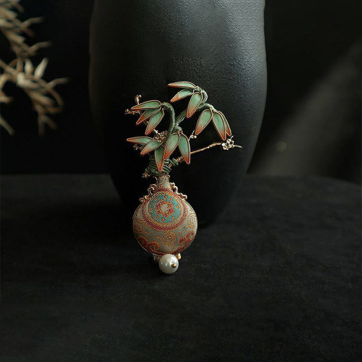 Buddha Stones Broche équilibrée Song Brocart Feuilles de Bambou Vase Design Broche Équilibre - image 7