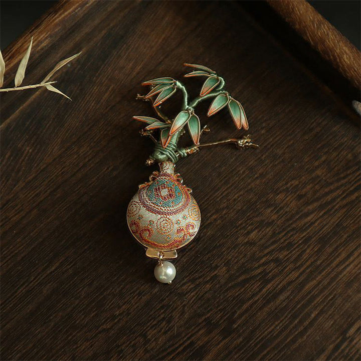 Buddha Stones Broche équilibrée Song Brocart Feuilles de Bambou Vase Design Broche Équilibre - image 8