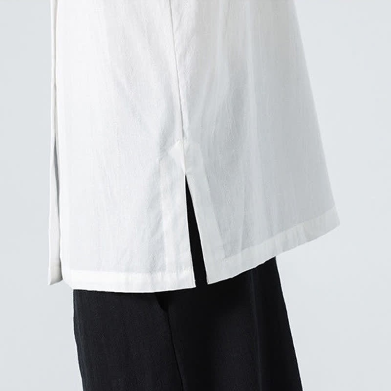 Buddha Stones Chemises d'été pour hommes, style Tang, col mandarin, broderie lotus, unies - image 27