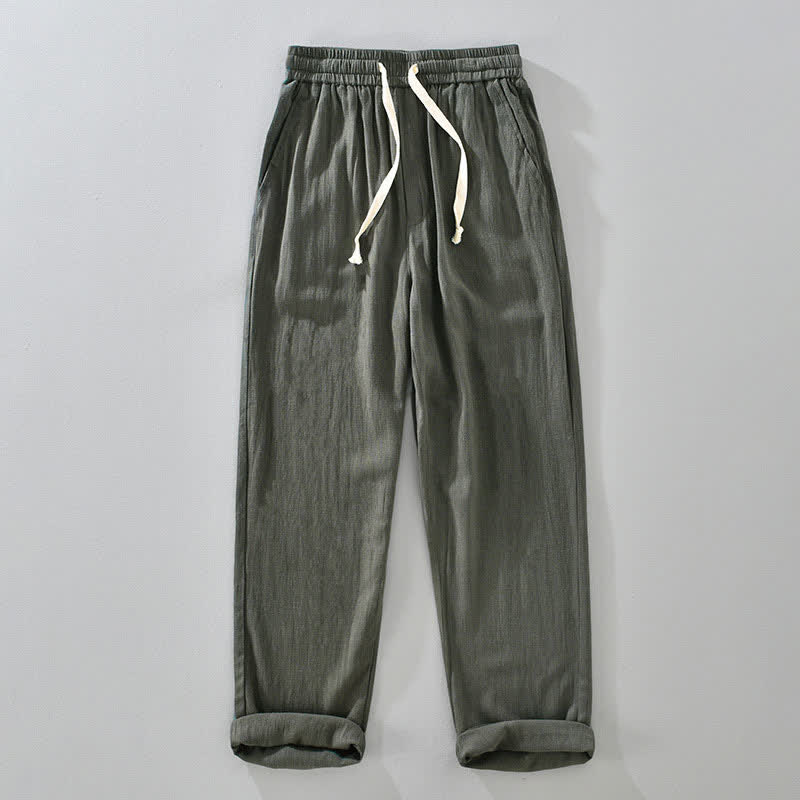 Buddha Stones Pantalon long d'été décontracté vintage à cordon de serrage, coupe fuselée, avec poches, pour homme - Vert olive foncé - US/UK/AU42，EU52 (3XL) - image 0