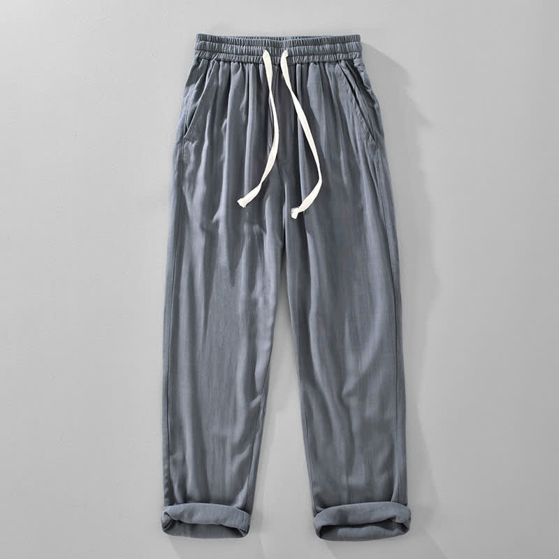 Buddha Stones Pantalon long d'été décontracté vintage à cordon de serrage, coupe fuselée, avec poches, pour homme - Gris ardoise - US/UK/AU42，EU52 (3XL) - image 1