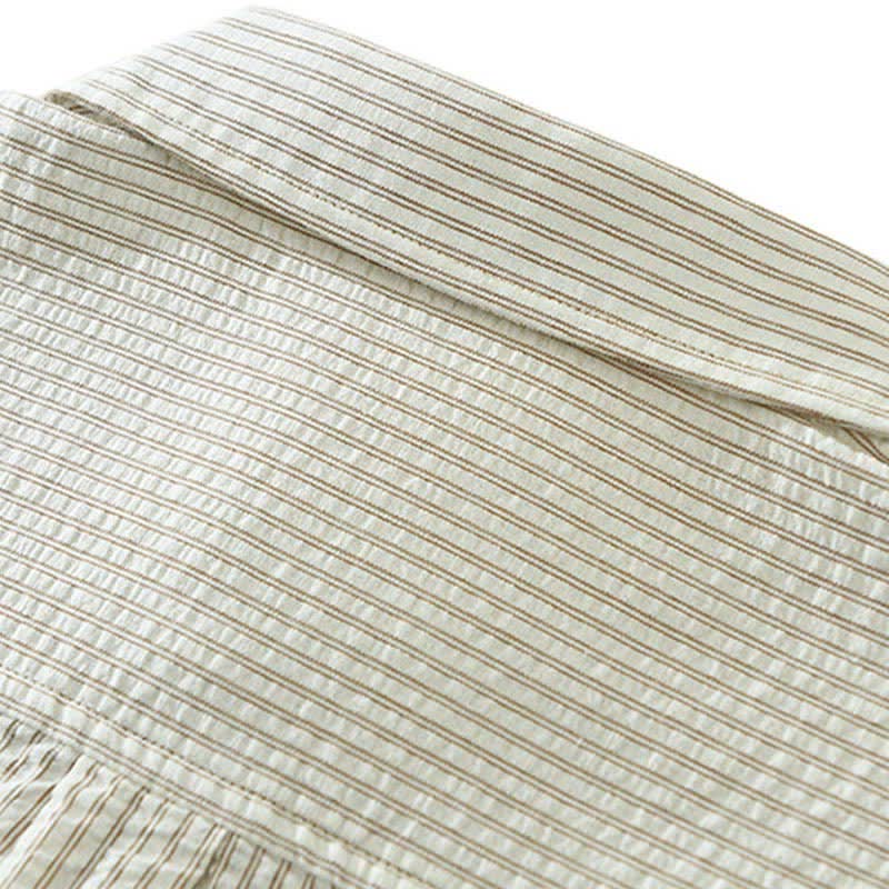 Buddha Stones Chemises d'été décontractées à manches courtes en coton rayé pour homme, avec poche décorative et boutons. - image 6
