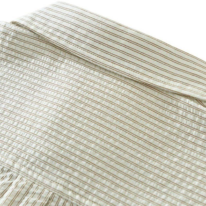 Buddha Stones Chemises d'été décontractées à manches courtes en coton rayé pour homme, avec poche décorative et boutons. - image 6