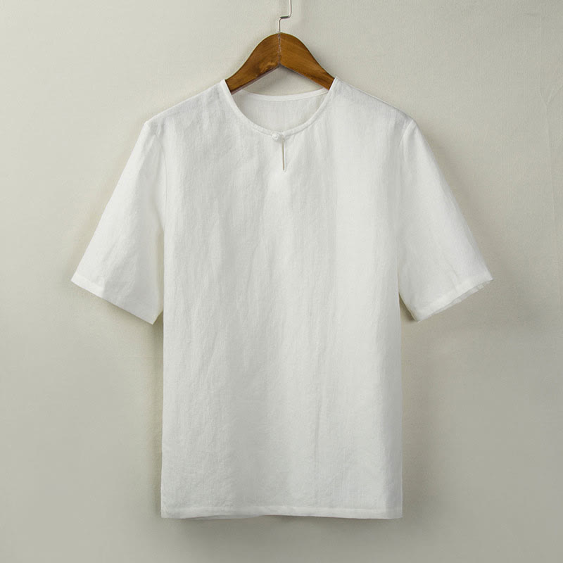 Buddha Stones Chemises d'été pour hommes, style Tang, à boutons noués et fentes latérales, unies - Blanc - US/UK/AU46，EU56 (5XL) - image 14