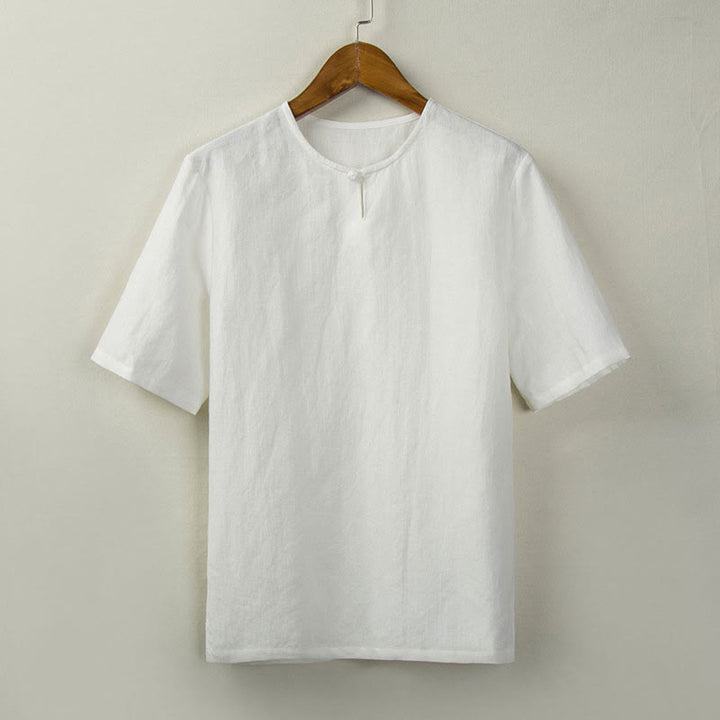 Buddha Stones Chemises d'été pour hommes, style Tang, à boutons noués et fentes latérales, unies - Blanc - US/UK/AU46，EU56 (5XL) - image 14