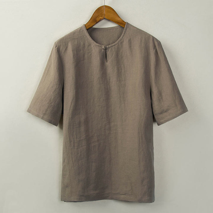 Buddha Stones Chemises d'été pour hommes, style Tang, à boutons noués et fentes latérales, unies - Tanné - US/UK/AU46，EU56 (5XL) - image 12