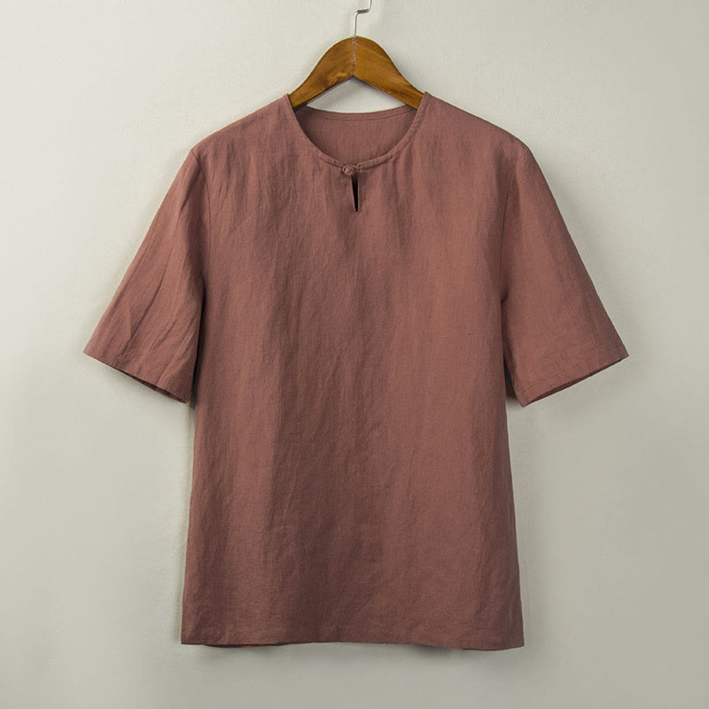 Buddha Stones Chemises d'été pour hommes, style Tang, à boutons noués et fentes latérales, unies - Saumon foncé - US/UK/AU46，EU56 (5XL) - image 6