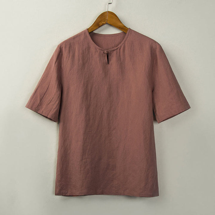 Buddha Stones Chemises d'été pour hommes, style Tang, à boutons noués et fentes latérales, unies - Saumon foncé - US/UK/AU46，EU56 (5XL) - image 6