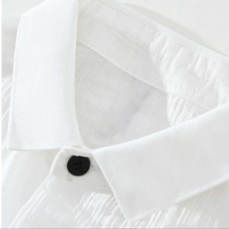 Buddha Stones Chemises d'été minimalistes décontractées pour hommes, unies à boutons - image 12