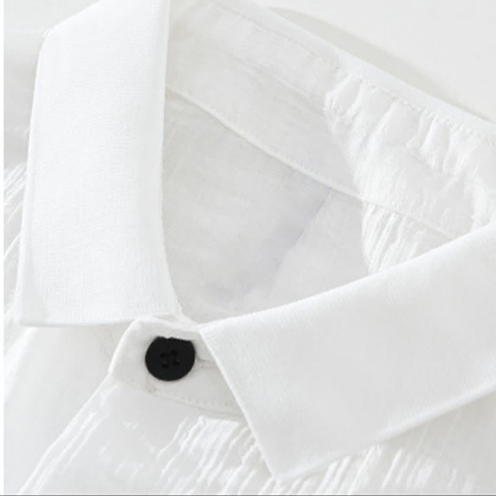 Buddha Stones Chemises d'été minimalistes décontractées pour hommes, unies à boutons - image 12
