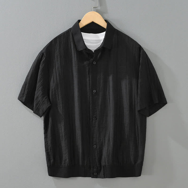 Buddha Stones Chemises d'été minimalistes décontractées pour hommes, unies à boutons - Noir - US/UK/AU46，EU56 (5XL) - image 10