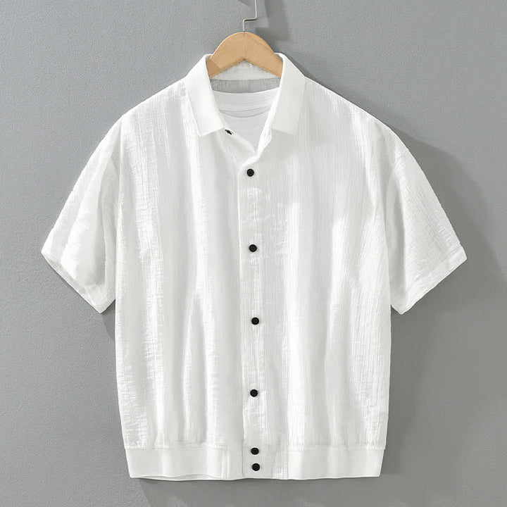 Buddha Stones Chemises d'été minimalistes décontractées pour hommes, unies à boutons - Blanc - US/UK/AU46，EU56 (5XL) - image 11