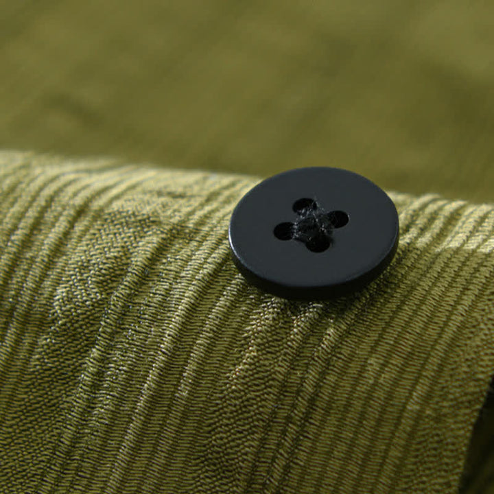 Buddha Stones Chemises d'été minimalistes décontractées pour hommes, unies à boutons - image 5