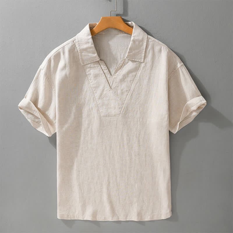 Buddha Stones Chemises d'été minimalistes et décontractées pour hommes - Lin - US/UK/AU46，EU56 (5XL) - image 0
