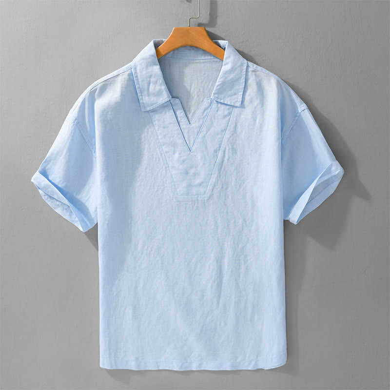 Buddha Stones Chemises d'été minimalistes et décontractées pour hommes - Bleu clair - US/UK/AU46，EU56 (5XL) - image 3