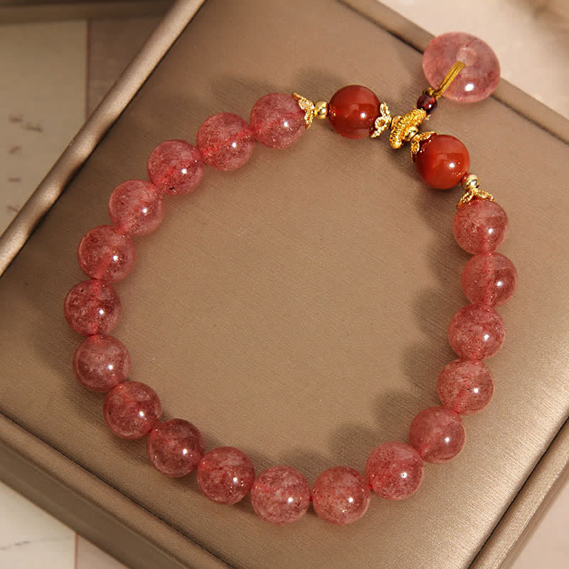 Buddha Stones Bracelet rond à perles en quartz fraise et boucle de paix - image 7