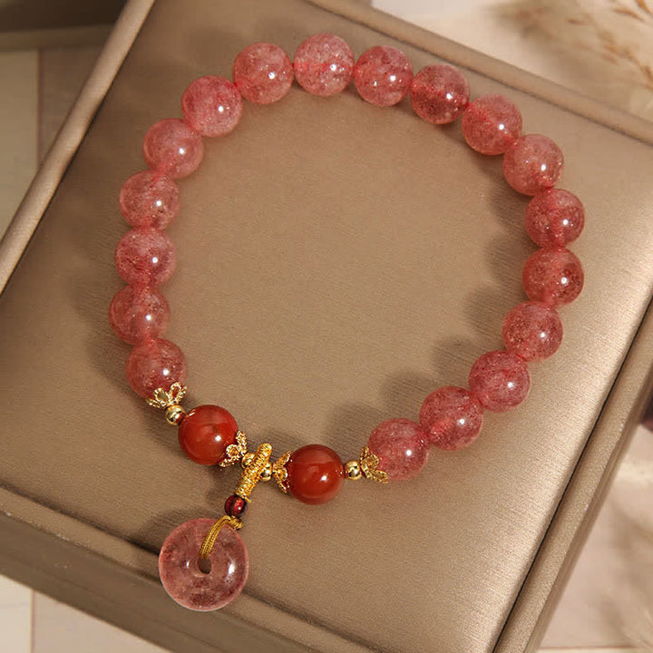 Buddha Stones Bracelet rond à perles en quartz fraise et boucle de paix - image 3