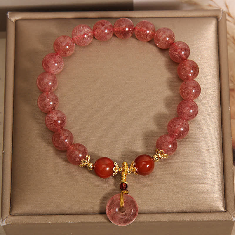 Buddha Stones Bracelet rond à perles en quartz fraise et boucle de paix - image 4