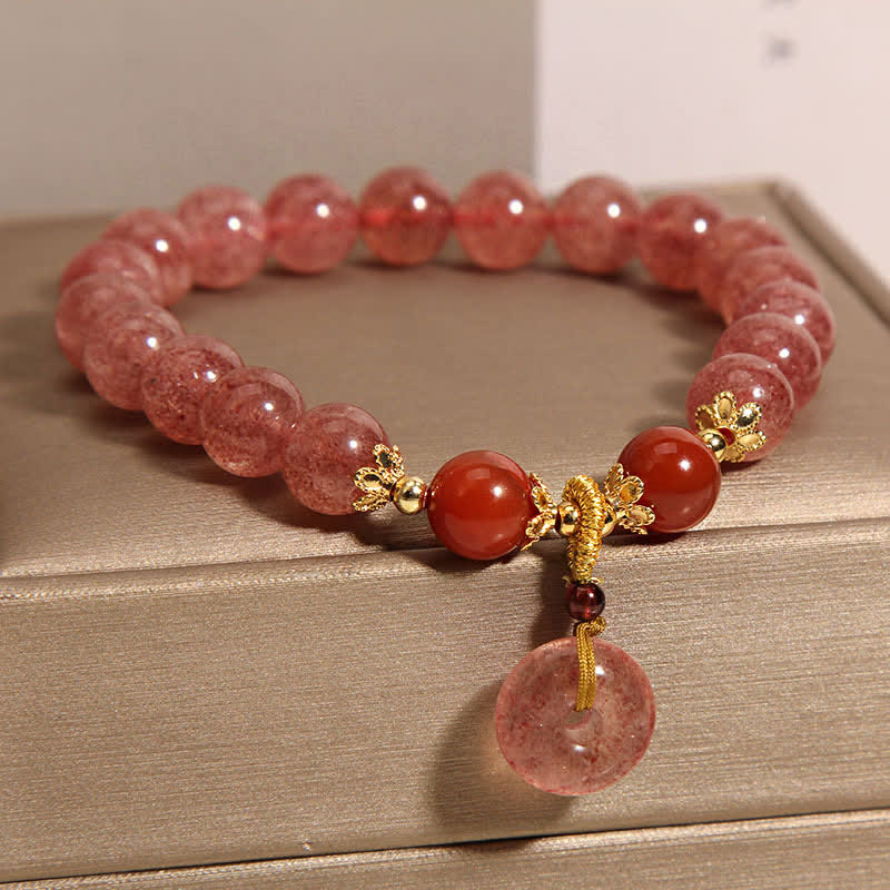 Buddha Stones Bracelet rond à perles en quartz fraise et boucle de paix - image 2