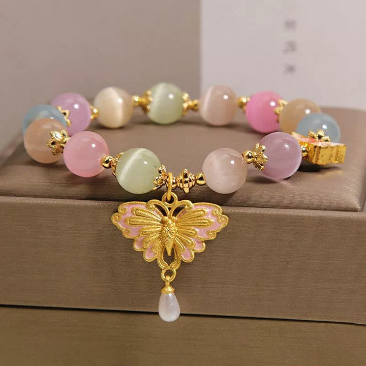 Buddha Stones Bracelet à perles multicolores œil de chat papillon amour - image 2