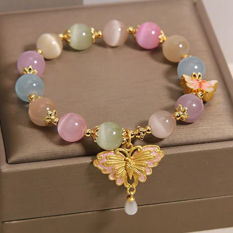 Buddha Stones Bracelet à perles multicolores œil de chat papillon amour - image 3