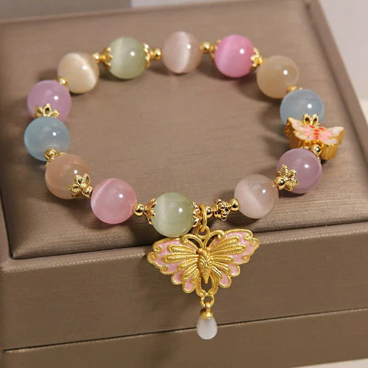 Buddha Stones Bracelet à perles multicolores œil de chat papillon amour - image 3