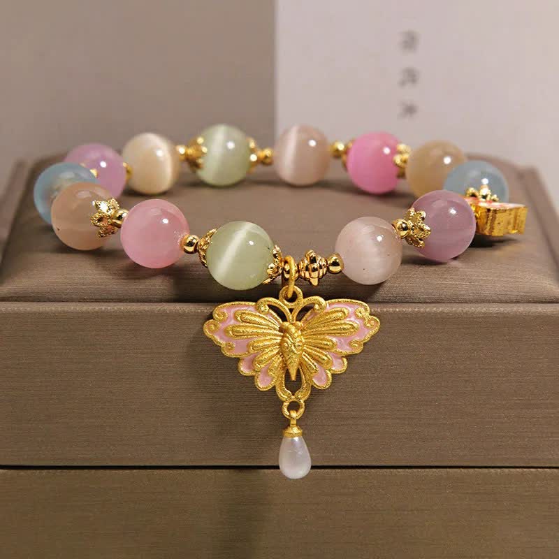 Buddha Stones Bracelet à perles multicolores œil de chat papillon amour - Pierre œil-de-chat (Amour♥Soutien) - image 0