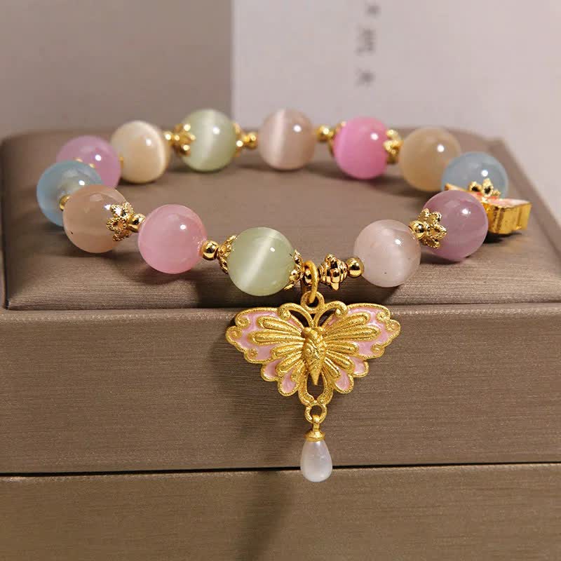 Buddha Stones Bracelet à perles multicolores œil de chat papillon amour - image 1
