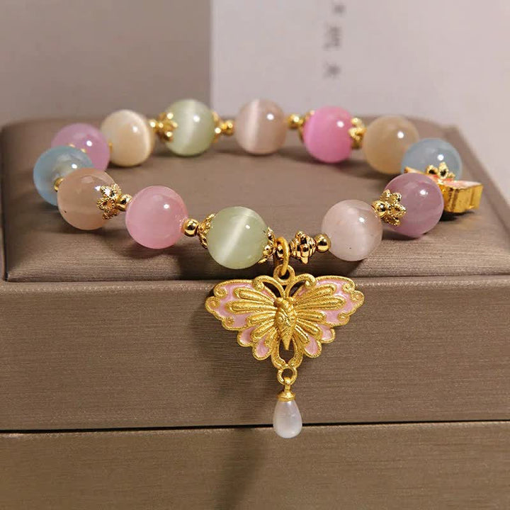 Buddha Stones Bracelet à perles multicolores œil de chat papillon amour - image 1