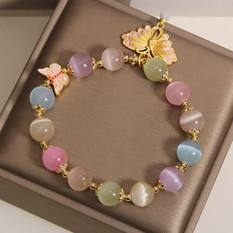 Buddha Stones Bracelet à perles multicolores œil de chat papillon amour - image 8