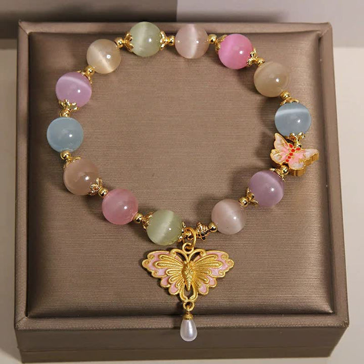 Buddha Stones Bracelet à perles multicolores œil de chat papillon amour - image 4