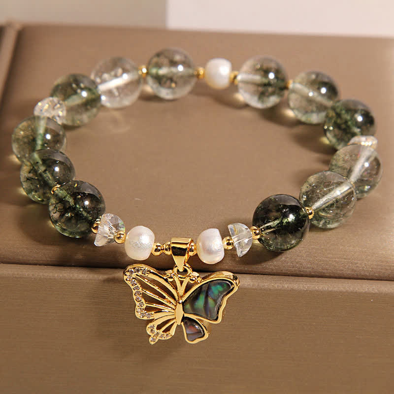 Buddha Stones Bracelet de perles Green Phantom Pearl Accent Butterfly Growth - image 3