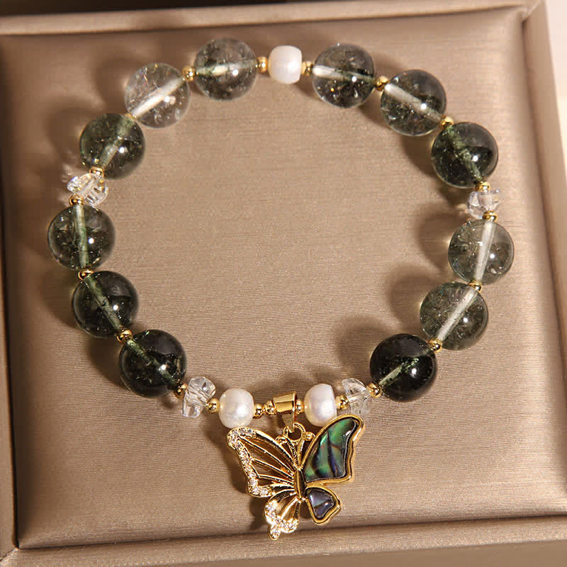 Buddha Stones Bracelet de perles Green Phantom Pearl Accent Butterfly Growth - image 4