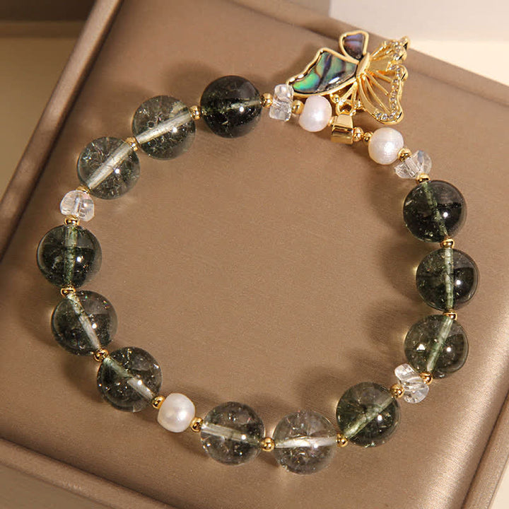 Buddha Stones Bracelet de perles Green Phantom Pearl Accent Butterfly Growth - image 8