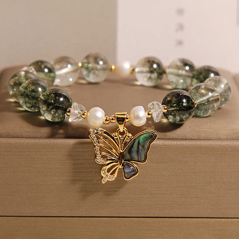 Buddha Stones Bracelet de perles Green Phantom Pearl Accent Butterfly Growth - Fantôme Vert (Lucky ♥ Positif) - image 0
