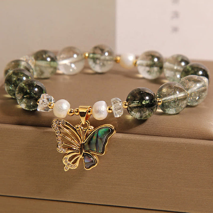 Buddha Stones Bracelet de perles Green Phantom Pearl Accent Butterfly Growth - image 1