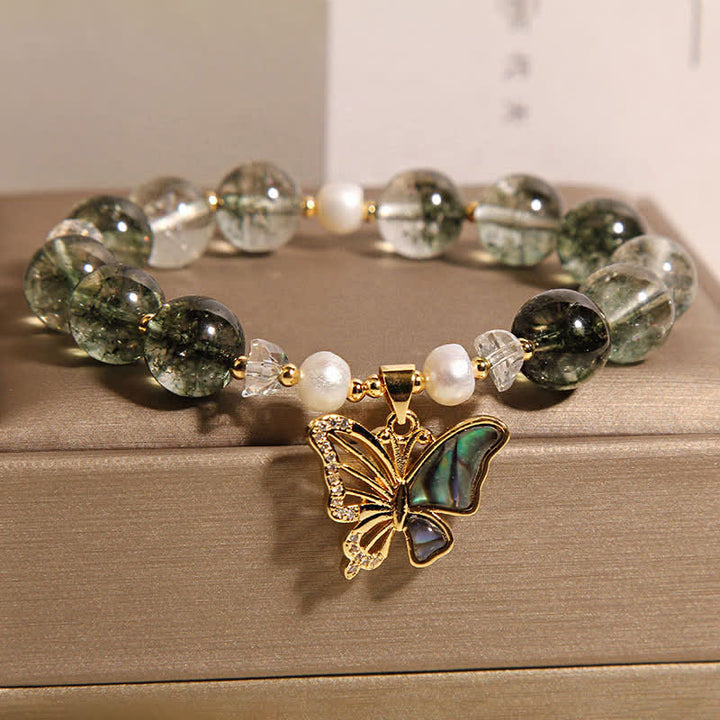 Buddha Stones Bracelet de perles Green Phantom Pearl Accent Butterfly Growth - image 2