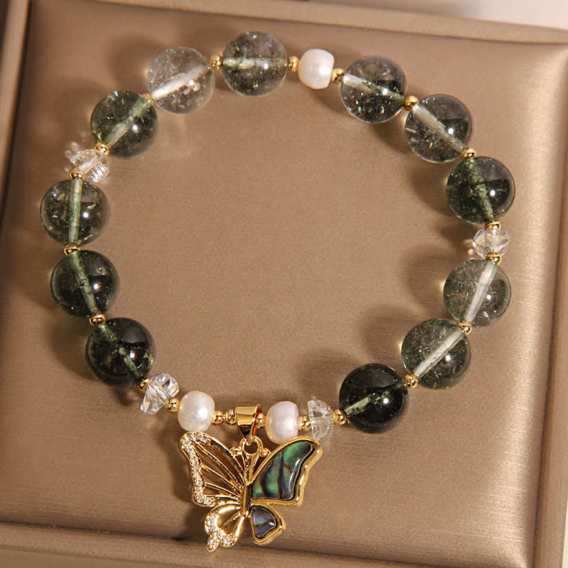 Buddha Stones Bracelet de perles Green Phantom Pearl Accent Butterfly Growth - image 7
