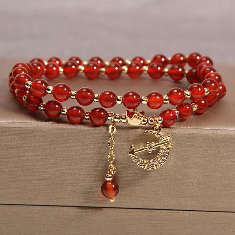 Buddha Stones Bracelet de perles double tour Lune et Couronne Purification - Agate rouge (Confiance ♥ Calme) - image 2