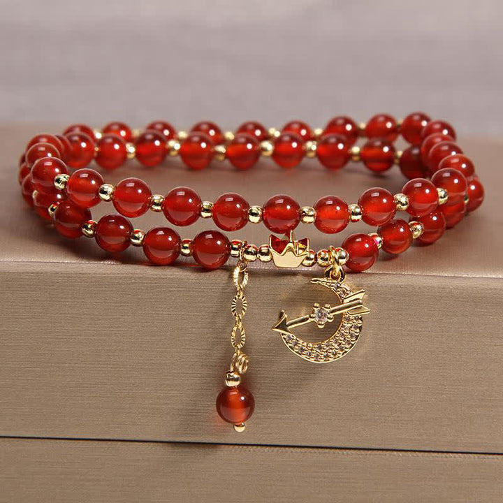 Buddha Stones Bracelet de perles double tour Lune et Couronne Purification - Agate rouge (Confiance ♥ Calme) - image 2