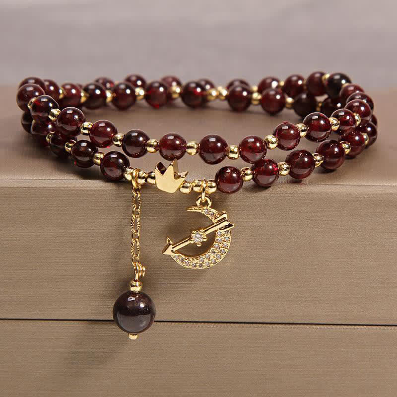 Buddha Stones Bracelet de perles double tour Lune et Couronne Purification - Grenat (Passion ♥ Énergie) - image 0
