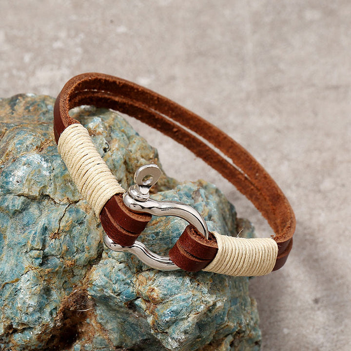 Buddha Stones Bracelet d'équilibre à double enroulement de fil de cuir avec anse - image 1