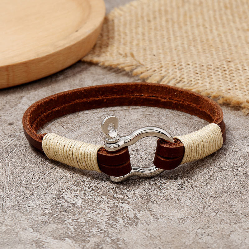 Buddha Stones Bracelet d'équilibre à double enroulement de fil de cuir avec anse - Cuir (Tour de poignet : 19–20 cm) - image 0