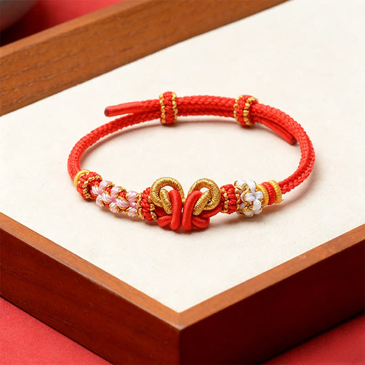 Buddha Stones Bracelet papillon porte-bonheur tissé à la main, ajustable - Rouge - Fil rouge (Protection ♥ Chance) - image 0