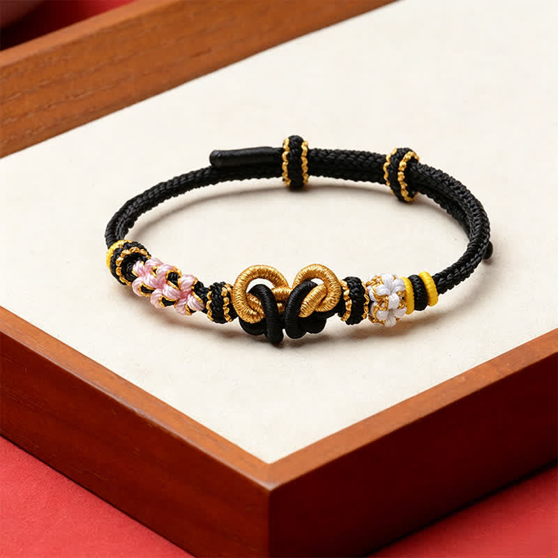 Buddha Stones Bracelet papillon porte-bonheur tissé à la main, ajustable - Noir - Fil rouge (Protection ♥ Chance) - image 1