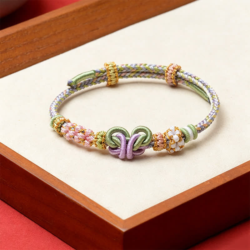 Buddha Stones Bracelet papillon porte-bonheur tissé à la main, ajustable - Melon miellat - Fil rouge (Protection ♥ Chance) - image 3