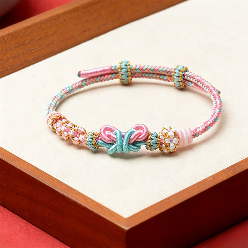Buddha Stones Bracelet papillon porte-bonheur tissé à la main, ajustable - Rose - Fil rouge (Protection ♥ Chance) - image 2