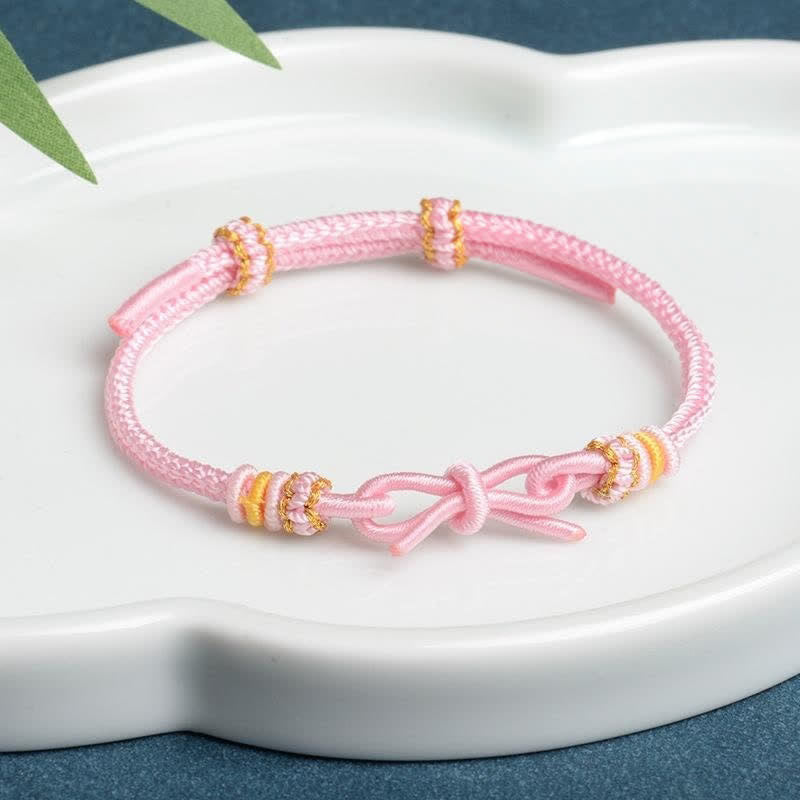 Buddha Stones Bracelet papillon porte-bonheur tissé à la main en cordon tressé ajustable - Rose - Fil rouge (Protection ♥ Chance) - image 1
