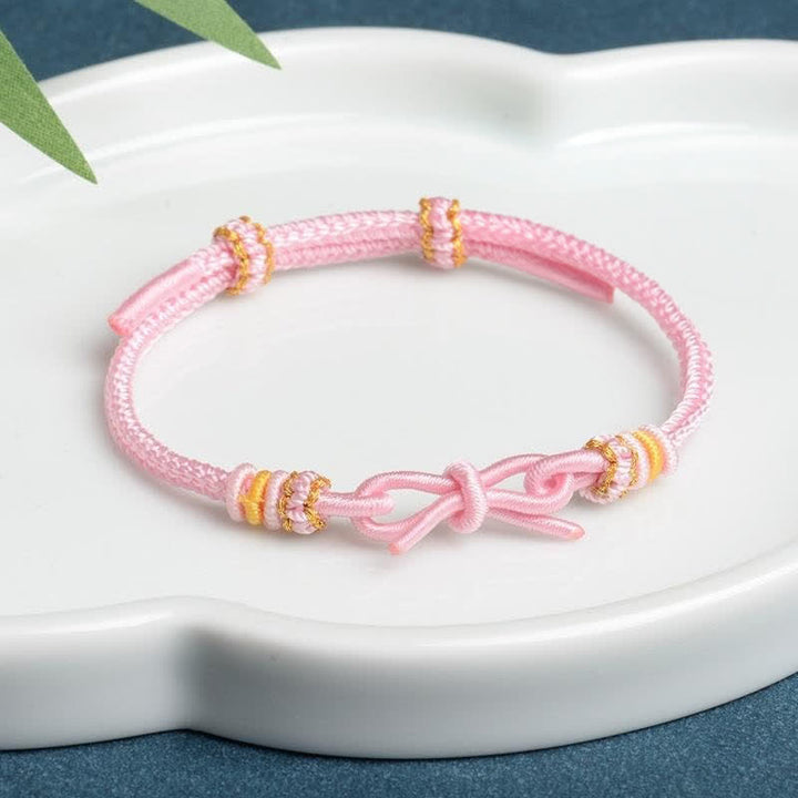 Buddha Stones Bracelet papillon porte-bonheur tissé à la main en cordon tressé ajustable - Rose - Fil rouge (Protection ♥ Chance) - image 1