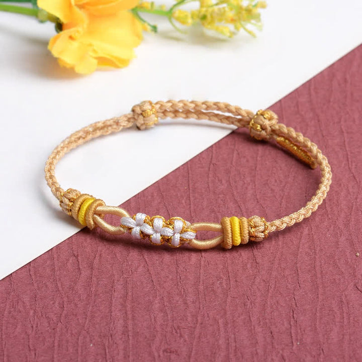 Buddha Stones Bracelet porte-bonheur fait main avec nœud de fleur de pêcher et cordon ajustable - Kaki - Fil rouge (Protection ♥ Chance) - image 1